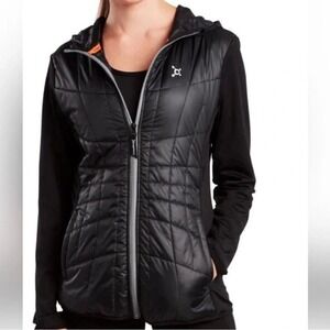 OrangeTheory Hybrid Jacket Women Size M Black Quilted Hooded Active